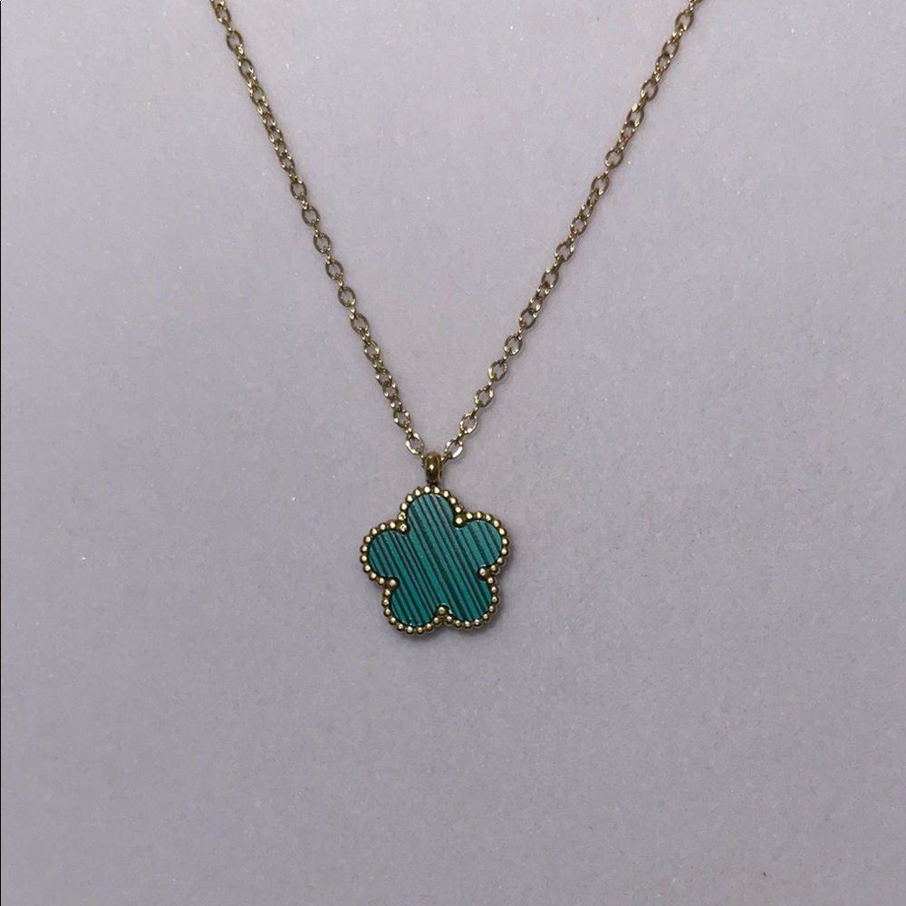 Gold and Blue Enamel Flower Necklace